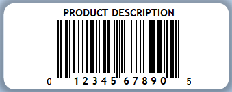 2.5 X 1 UPC barcode label with numbers and product description text image