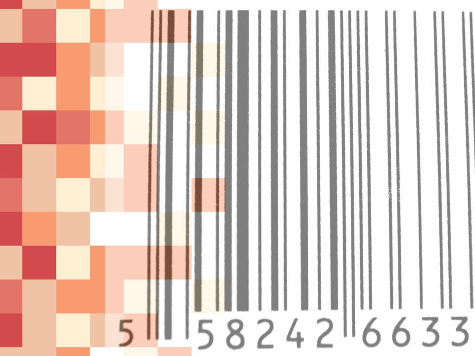 pixelated blended image with barcode label comparing vector images versus raster images
